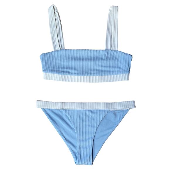 Onia Airy Blue & White Ribbed Bikini Set – Size Small - Picture 2 of 12